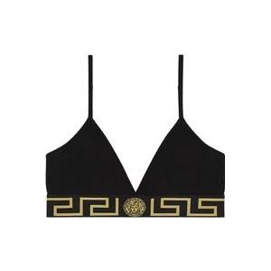 Versace Triangle Bralette met Griekse rand , Black , Dames , Maat: M