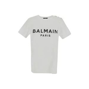 Balmain Wit Katoenen Logo T-Shirt , White , Dames , Maat: XS