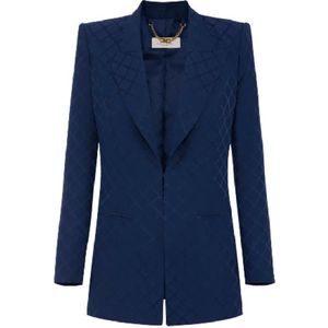 Elisabetta Franchi, Dames, Jassen, Blauw, Maat: 2XS Satijn,