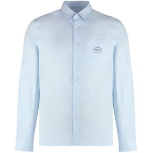 Prada, Heren, Overhemden, Blauw, Maat: 2XS Katoen,
