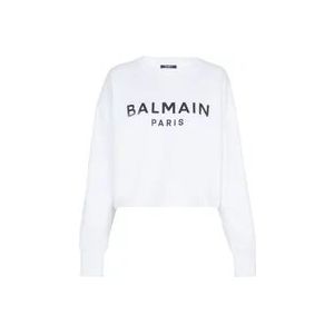 Balmain Gedrukte Crop Sweatshirt , White , Dames , Maat: M