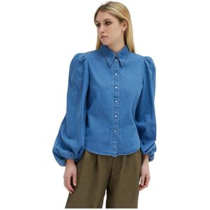 Federica Tosi, Dames, Blouses & Shirts, Blauw, Maat: 2XS Katoen,