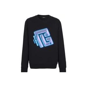 Balmain Sweatshirt met neon logo print , Black , Heren , Maat: 3XL