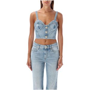 Balmain Denim Bustier Top Lichtblauw , Blue , Dames , Maat: M