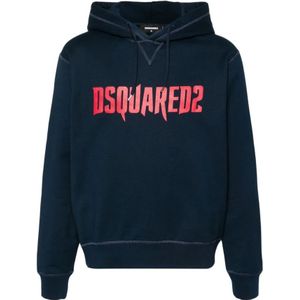 Dsquared2 Navy Blue Logo Print Hoodie , Blue , Heren , Maat: S