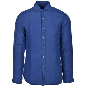 Fay, Heren, Overhemden, Blauw, Maat: S Linnen,