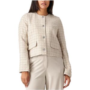 Co`Couture - Klassieke Bouclé Jasje - Zand - Polyester - Lange Mouwen
