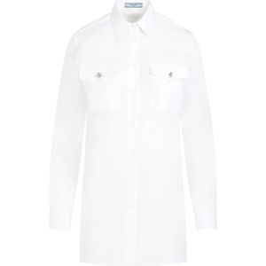 Prada, Dames, Blouses & Shirts, Wit, Maat: S Katoen,