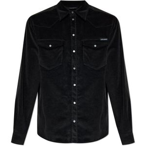 Dolce & Gabbana, Heren, Overhemden, Zwart, Maat: M Corduroy,