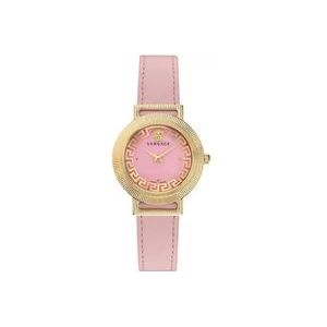Versace Chique Leren Horloge Roze Goud , Yellow , Dames , Maat: ONE Size