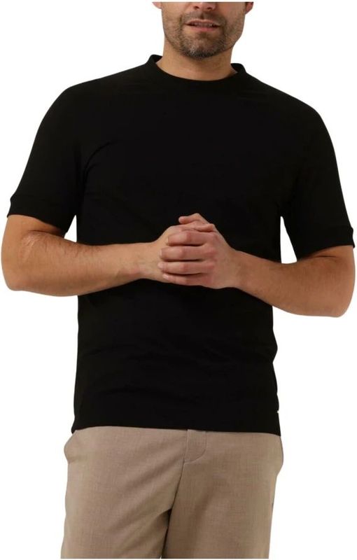Drykorn - Anton - T-shirt - Zwart - 94% Katoen, 6% Elastaan, Korte Mouwen, Ronde Hals