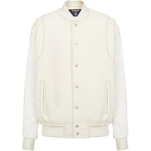 Balmain Bomberjack van gestructureerd katoen , White , Heren , Maat: M