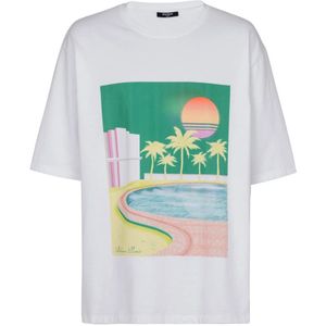 Balmain Losse Postkaart bedrukt T-shirt , White , Heren , Maat: 2XL