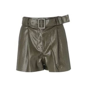 Twinset Korte legergroene shorts met slangenprint , Green , Dames , Maat: 2XS