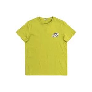 Moncler Limoen-Groen Katoenen T-Shirt met Dubbel Logo , Yellow , Dames , Maat: S
