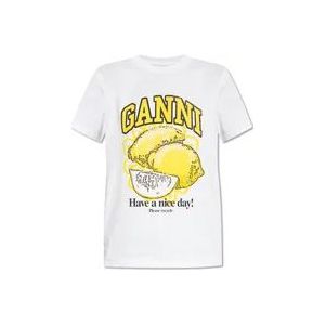 Ganni T-shirt met logo , White , Dames , Maat: L