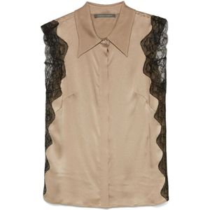 Alberta Ferretti, Dames, Blouses & Shirts, Beige, Maat: 2XS Zijde,