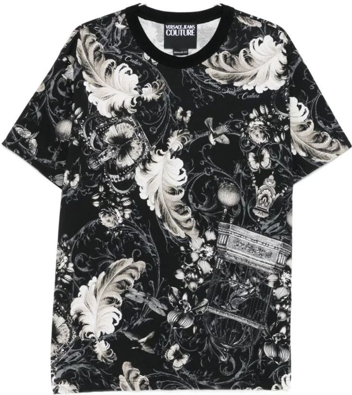 Versace Jeans Couture - T-shirt - Zwart - Katoen - Met Barokprint