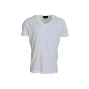 Dsquared2 Wit V-hals Linnen Katoen T-shirt , White , Heren , Maat: 4XL