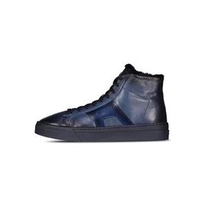 Santoni Leren hoge sneakers met bont , Blue , Heren , Maat: 41 1/2 EU