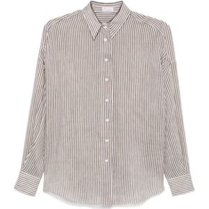 Brunello Cucinelli, Dames, Blouses & Shirts, Bruin, Maat: M Linnen,