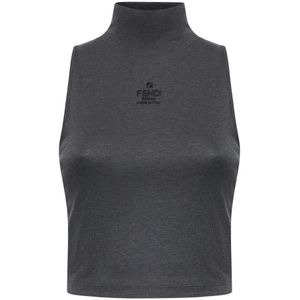 Fendi Grijze Geribbelde Gebreide Tanktop , Gray , Dames , Maat: S