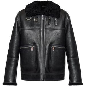 Dolce & Gabbana, Dames, Jassen, Zwart, Maat: XS Leer,