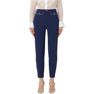 Elisabetta Franchi, Dames, Broeken, Blauw, Maat: S Leer,