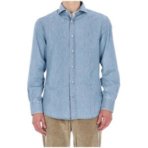 Brunello Cucinelli, Heren, Overhemden, Blauw, Maat: L Denim,