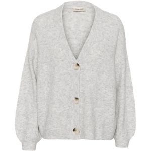 Cream - Cardigan - Grijs - Oversized Gebreid - Lange Pofmouwen - V-hals