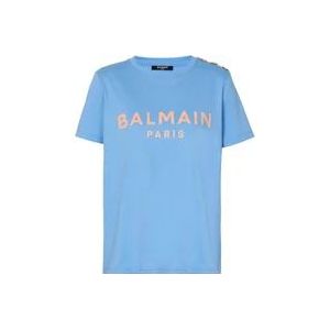Balmain T-shirt met Parijs-print , Blue , Dames , Maat: XS