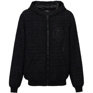 Balmain Tweed capuchonjack , Black , Heren , Maat: 2XL