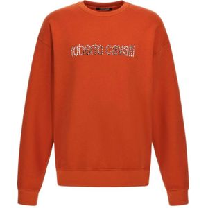 Roberto Cavalli, Heren, Sweatshirts & Hoodies, Oranje, Maat: L Katoen,