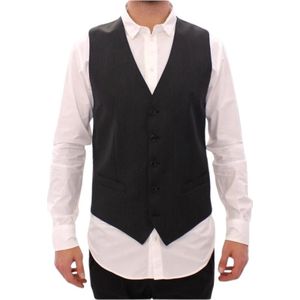 Dolce & Gabbana - Grijze Gestreepte Jurk Vest - Heren - Zwart - Wol