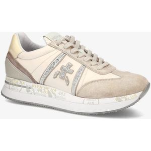 Premiata Kwaliteitssneaker met unieke leder- en stoffenmix , Beige , Dames , Maat: 41 EU