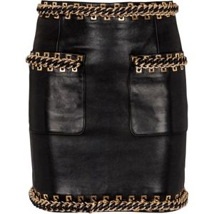 Balmain Korte lamsvacht rok met kettingen , Black , Dames , Maat: 2XS