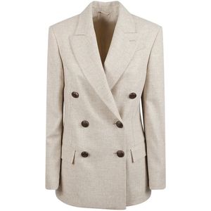 Brunello Cucinelli, Dames, Jassen, Beige, Maat: S Leer,