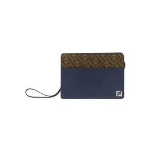 Fendi Blauwe Leren Clutch met FF Canvas , Blue , Heren , Maat: ONE Size