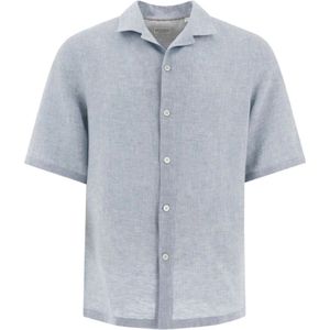 Brunello Cucinelli, Heren, Overhemden, Blauw, Maat: XL Katoen,