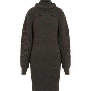 Isabel Marant - Hilde - Jurk - Groen - 100% Wol, Gewatteerde Ronde Halslijn, Lange Mouwen