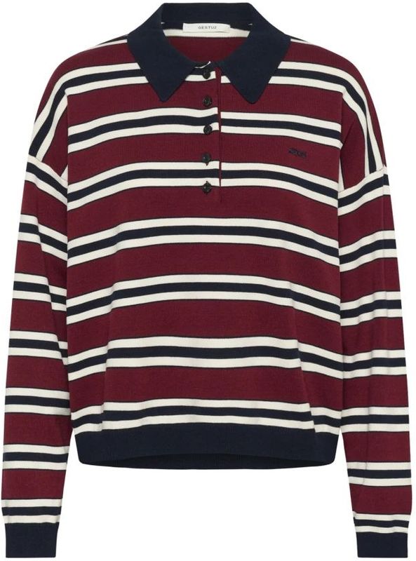 Gestuz - Gestreepte Polo Pullover Trui - Rood - Dames