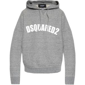 Dsquared2 Logo Bedrukte Hoodie , Gray , Heren , Maat: L