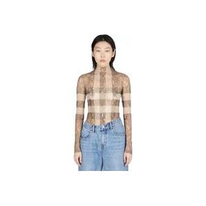 Burberry Iconische Check Lace Bodysuit , Brown , Dames , Maat: S