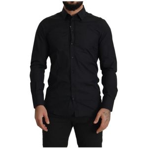 Dolce & Gabbana, Heren, Overhemden, Zwart, Maat: XS Katoen,