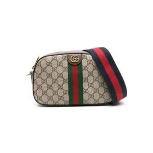 Gucci Canvas Schoudertas met Web Streep , Beige , Heren , Maat: ONE Size