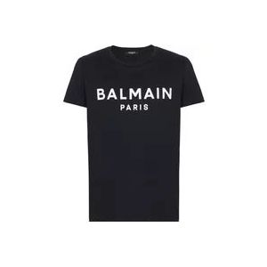 Balmain Gedrukt Paris T-shirt met korte mouwen , Black , Heren , Maat: 2XL