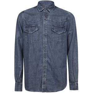 Original Vintage, Heren, Overhemden, Blauw, Maat: L