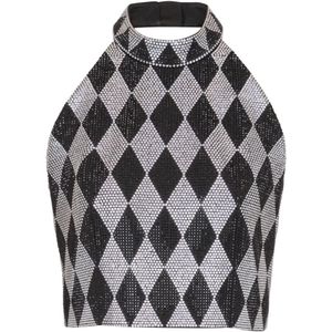 Balmain Diamanten strass halternek top , Black , Dames , Maat: 2XS