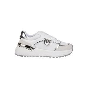 Pinko GEM 01 Sneakers Wit/Zilver , White , Dames , Maat: 37 EU