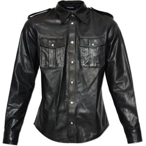 Dsquared2, Heren, Jassen, Zwart, Maat: M Leer,